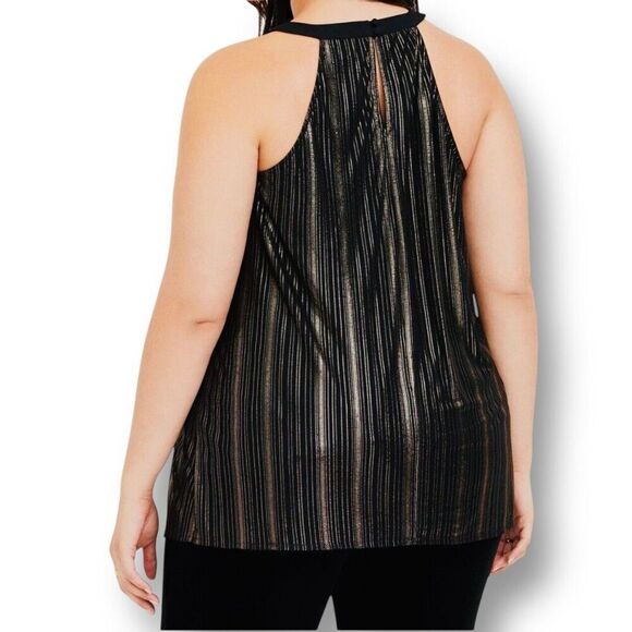 Torrid 3X Black Gold Metallic Stripe Halter Top Sleeveless Shiny Party Blouse - Picture 5 of 12